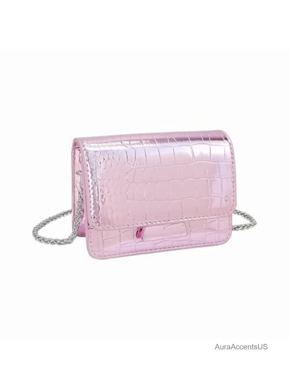 Mini Crossbody Purse with Removable Chain Strap, Faux Leather Croc Pattern